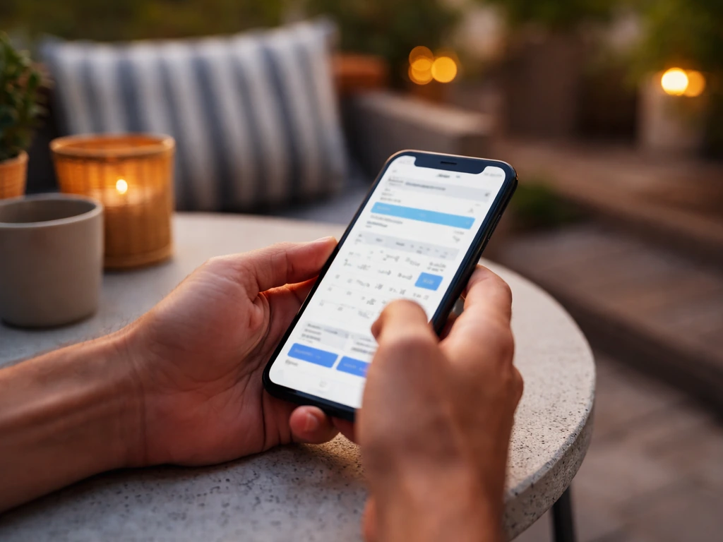 Hand using a smartphone to check availability for a patio booking on a Disney-style official website
