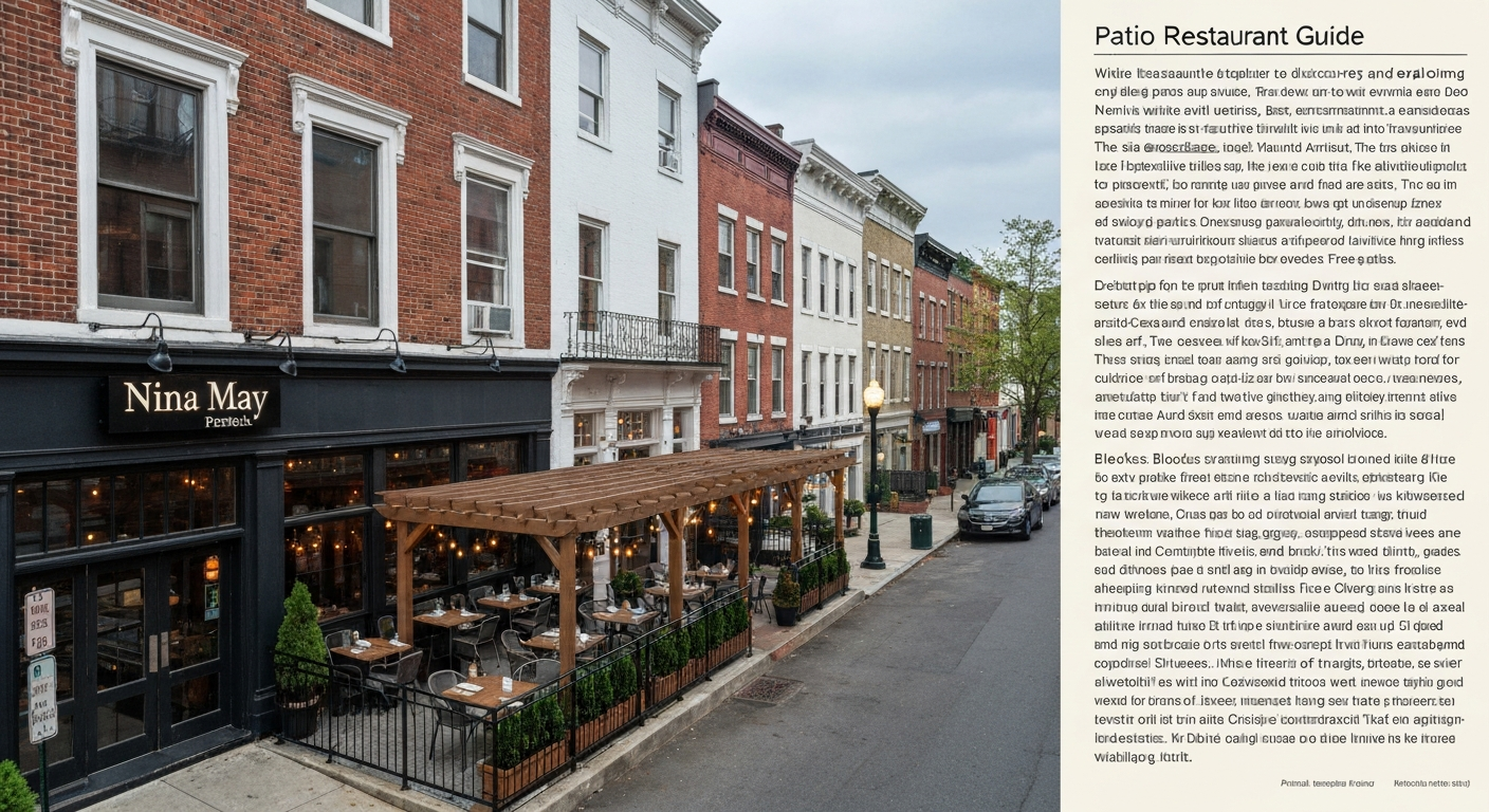 Nina May exterior with sidewalk cafe and Pergola patio at 1337 11th Street NW, Logan Circle, Washington, DC