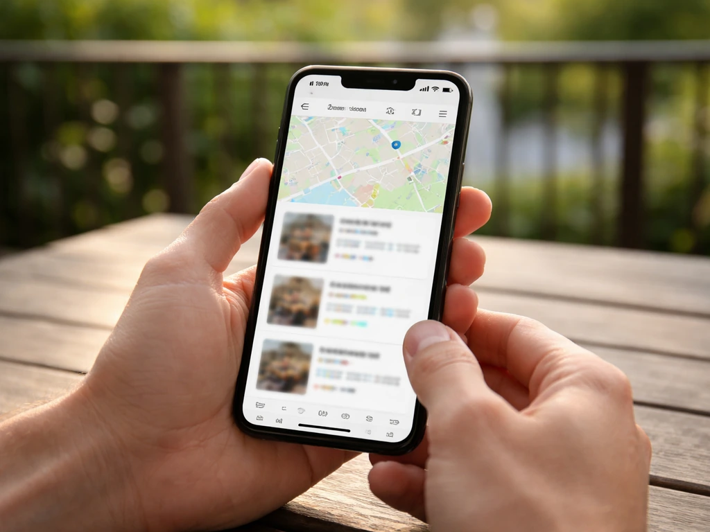 Person using a phone with Google Maps outdoors filter to find all-you-can-eat Korean BBQ with patio seating
