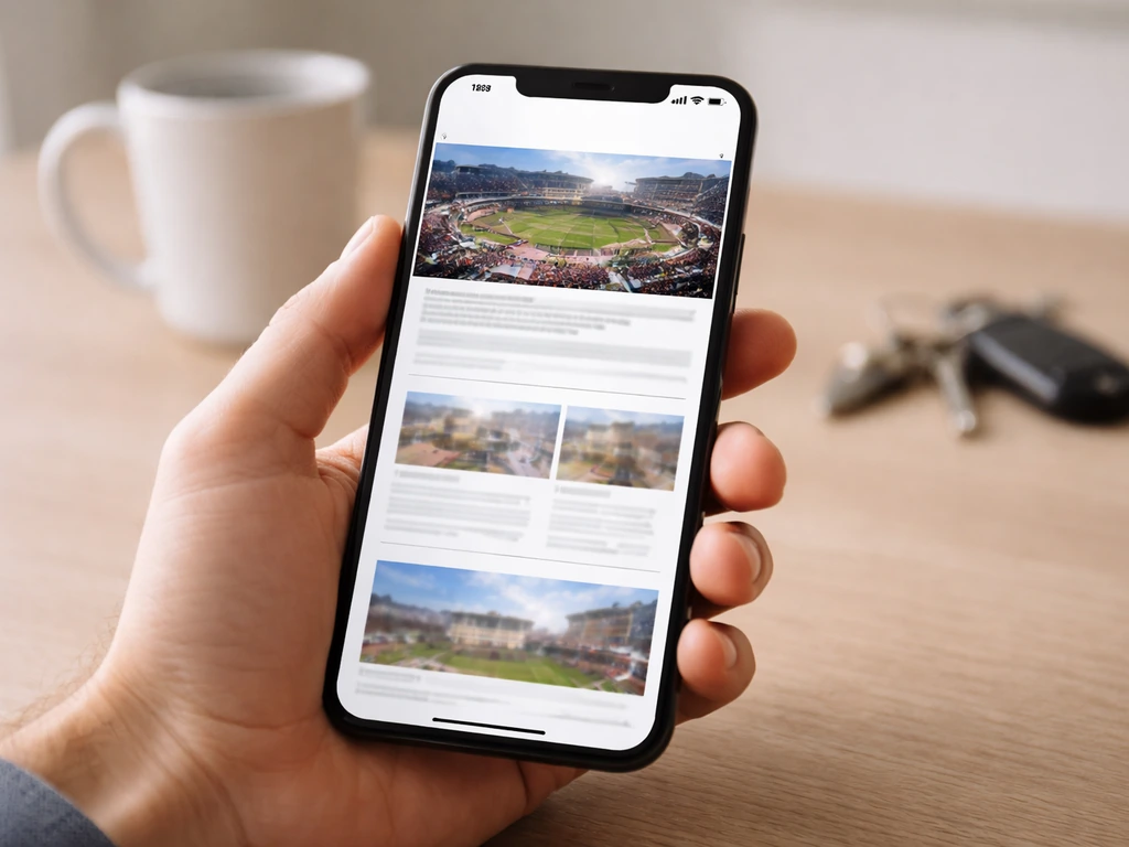 Hand holding a phone showing a generic baseball team district webpage about real-time access