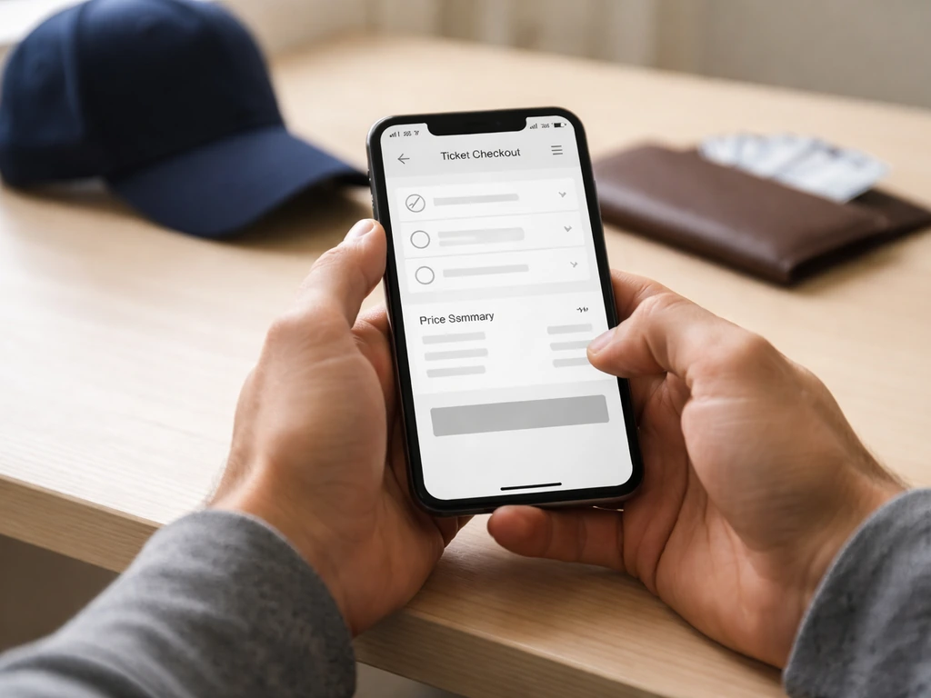 Close-up of hands selecting a general admission outfield ticket on a mobile checkout screen
